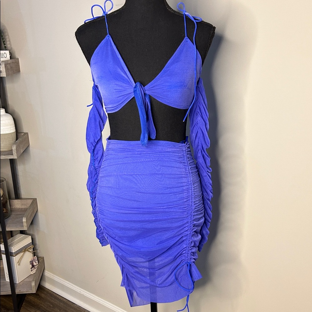 Banjul Blue Ruched Skirt Set